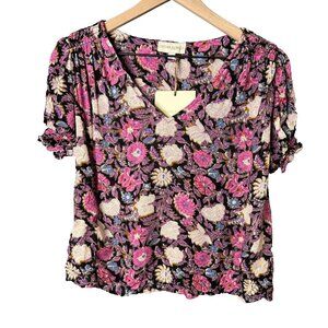 Cynthia Rowley Women's Small Floral Print Blouse‎ Stretch Short Sleeve Top